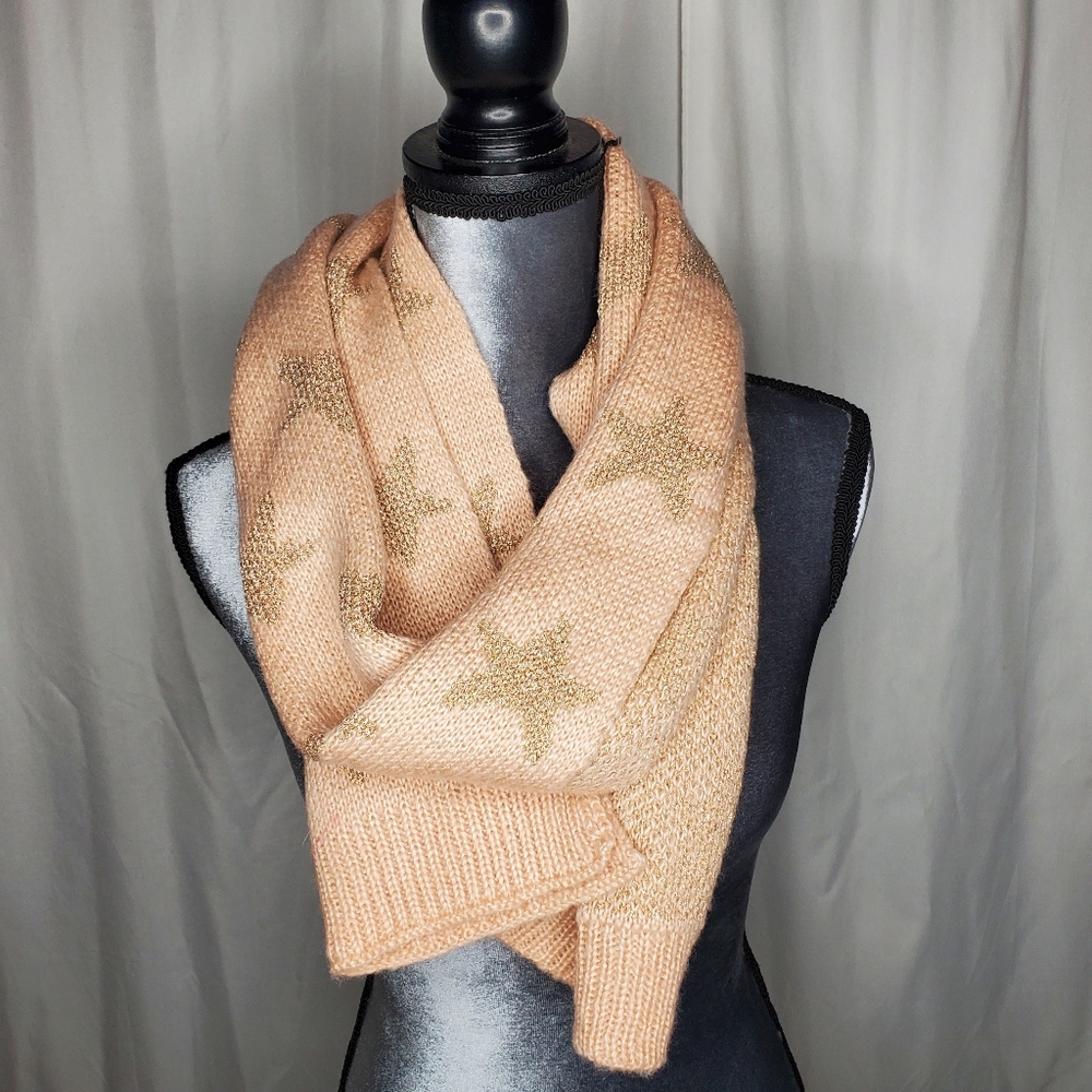 ♧ Mixit Blush Pink Knit Scarf with Rose Gold Stars One Size